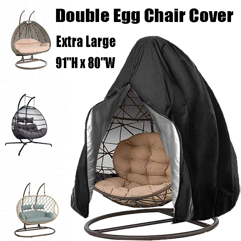 2 Person Patio Hanging Egg Chair Cover Waterproof Outdoor Extra Large Wicker Double Swing Egg Chair Cover 91\'\'X80\'\' with Zipper