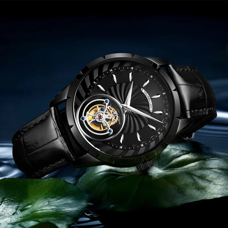 Aesop Top Luxury Tourbillon Spinning Men Watches Sapphire Glass Mechanical Rotary Tourbillon Skeleton Watch Men Waterproof Clock