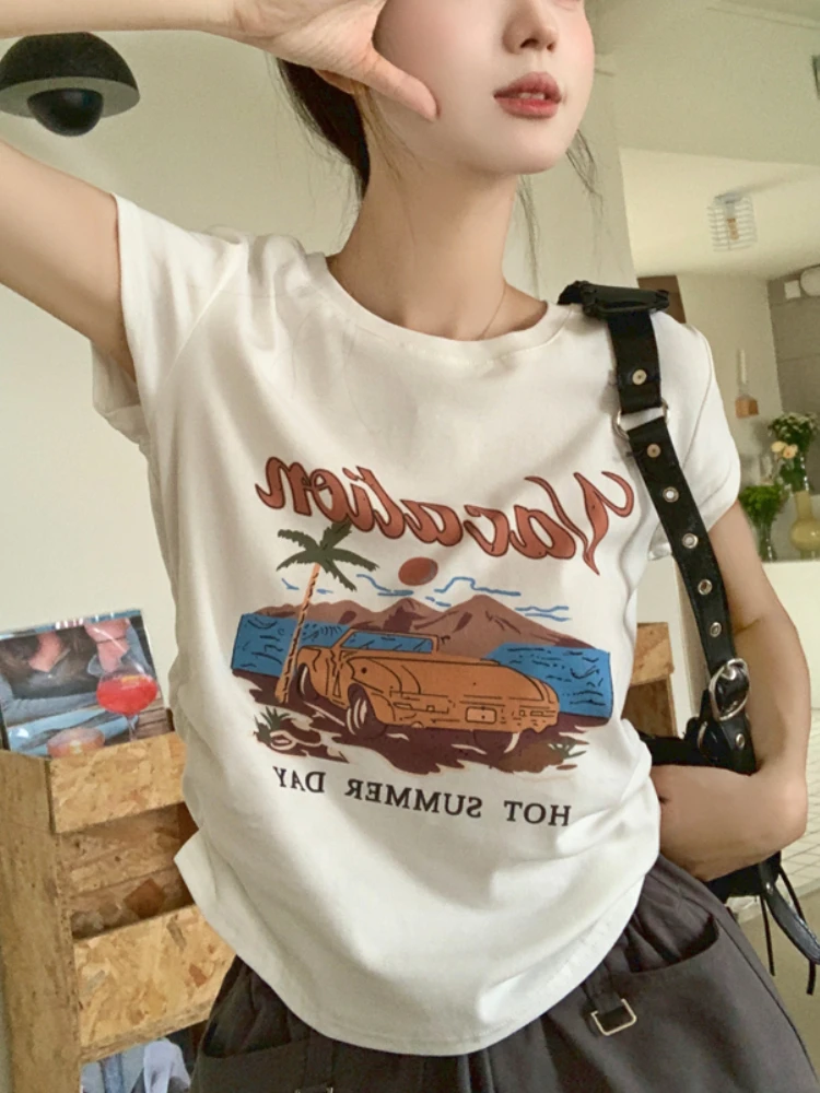 

Summer Ruffled Fashion Sexy T-shirts Women White Korean Vintage Slim Tees Female Designer Elegant Short Sleeve Tops 2023 New