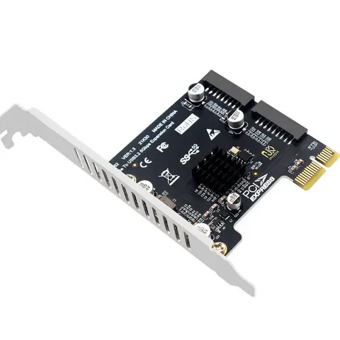 RGEEK PCI-E 4x to USB3.0 Dual 19/20PIN Connector Expansion Card PCIe 2.0 for Front Panel Adapter Card 5Gbps USB3.0 Controller