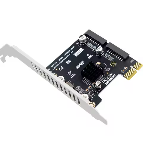 RGEEK PCI-E 4x to USB3.0 Dual 19/20PIN Connector Expansion Card PCIe 2.0 for Front Panel Adapter Card 5Gbps USB3.0 Controller