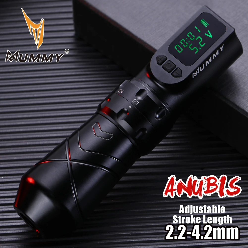 Mummy Anubis Tattoo Pen Adjustable Stroke Length 2.2-4.2mm Replaceable Battery Wireless Tattoo Machine Powerful Motor Body Art