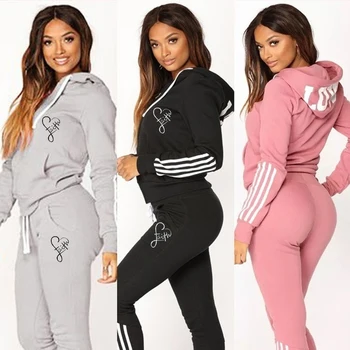 Senhoras moda impressa hoodies e calças compridas conjunto de treino feminino duas peças jogging esportes wear terno