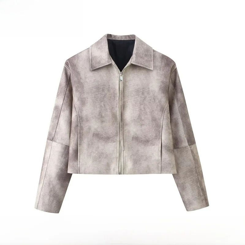 

Faionable Long Sve adient Print Jaet New Autumn Winter Women's Clothing Turn-down Collar Smear Dyeing Print Coat