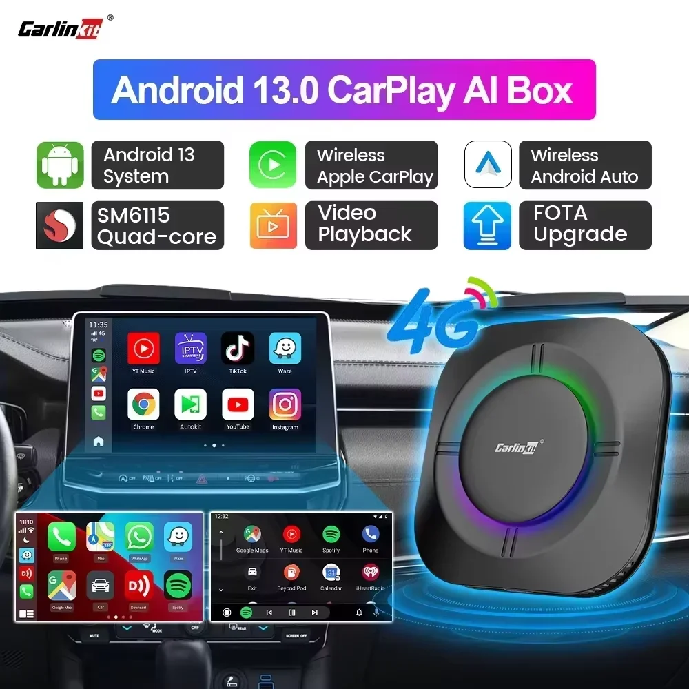 Image of 2026 NEU CarPlay AI Box LED Android 13 SM6115 8-Core CPU 5G WiFi BT GPS für Netflix YouTube IPTV Auto Intelligente Systeme Kabellose Android Auto CarPlay Smart TV Box