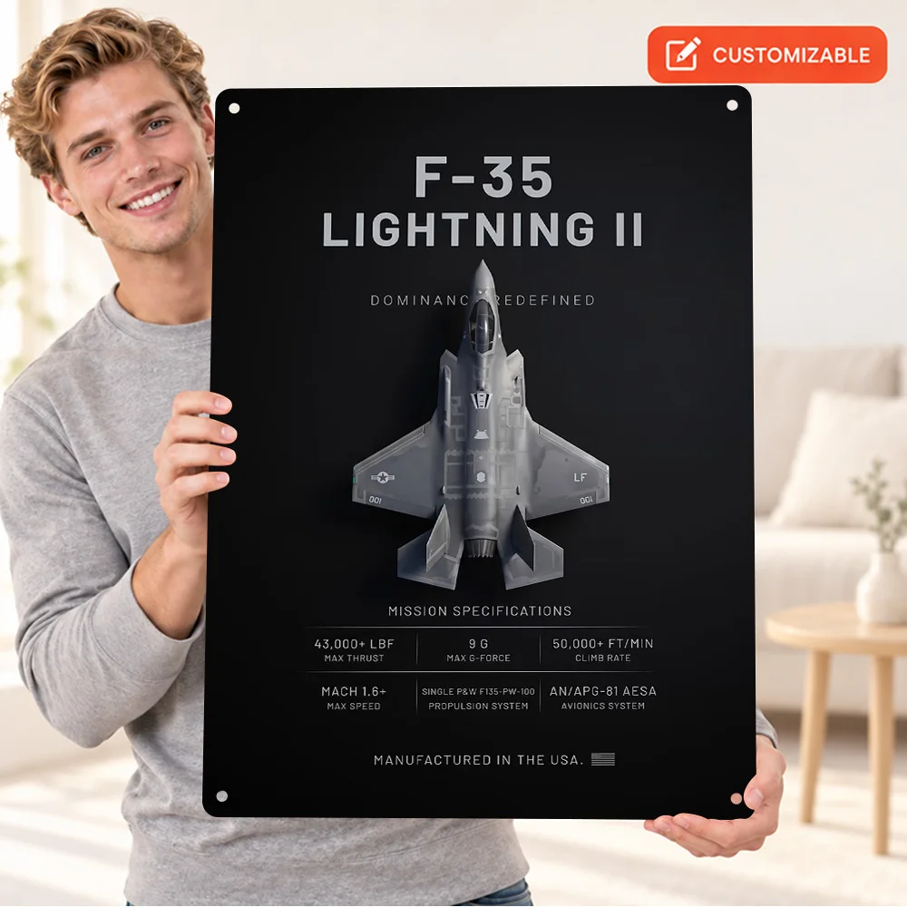 F-35 Lightning Ii Jet Aircraft Textured Metal Poster Personalized Aluminum Sign Modern Technical Wall Art For Study Room Decor