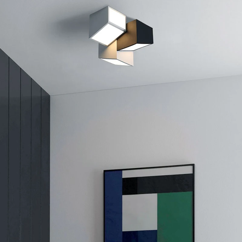 

Nordic Black White Combination Ceiling Lamp Minimalist Geometric Ceiling Light Aisle Art Chandelier Cloakroom Bedroom Decor Lamp