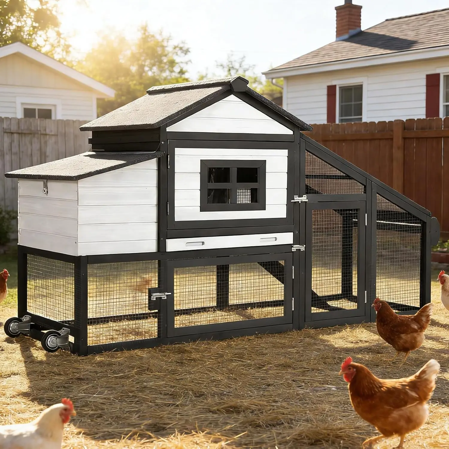 

Chicken Coop with Run Large Hen House on Wheels Chicken House Poultry Cage with Nesting Box, Leakproof Pull-Out, Customized