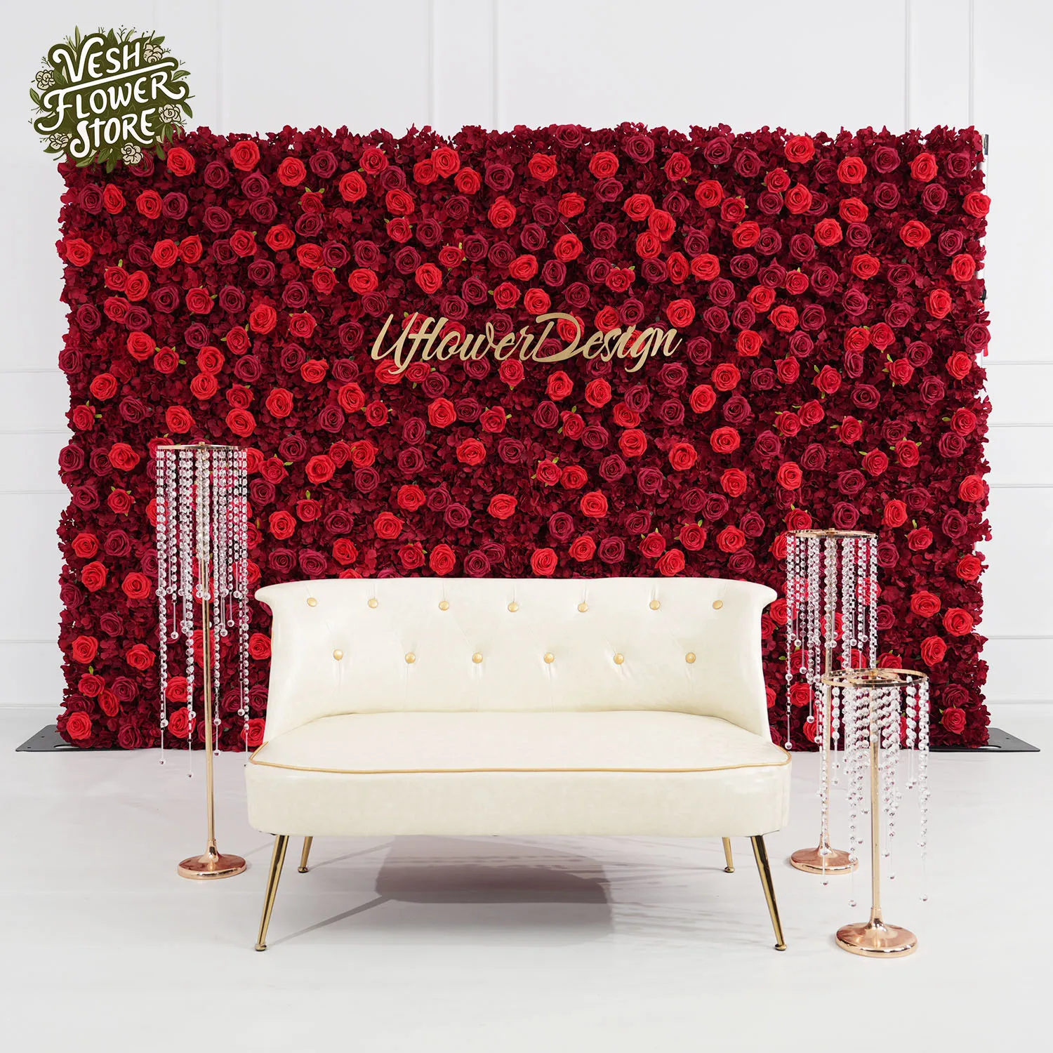 

Uflower 5D Luxury Red Flower Wall Arch Background Decoration Lawn Wedding Plant Wall Party Banquet Event Mall Props