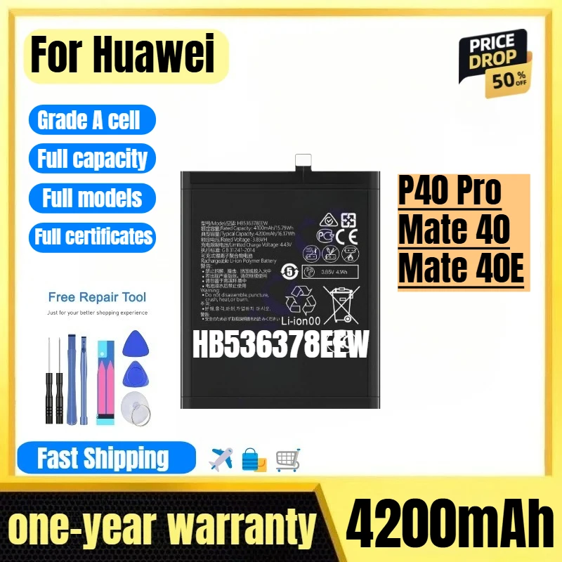

HB536378EEW for Huawei P40 Pro/Mate 40/Mate 40E Phone Battery 0 Cycle High Quality High Capacity Replacement Bateria with Tools