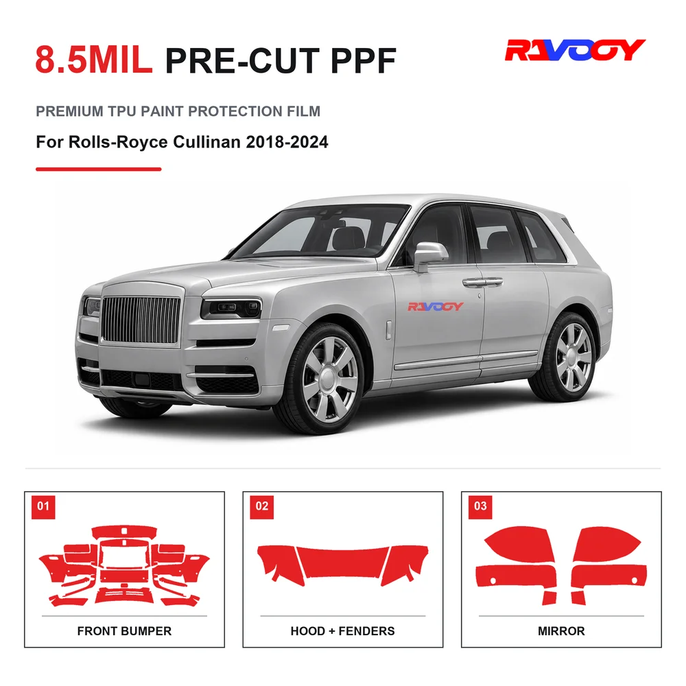 Precut PPF For Rolls-Royce Cullinan 2018-2024 8.5mil TPU Clear Paint Protection Film Self Healing Hydrophobic Stone Chip Guard
