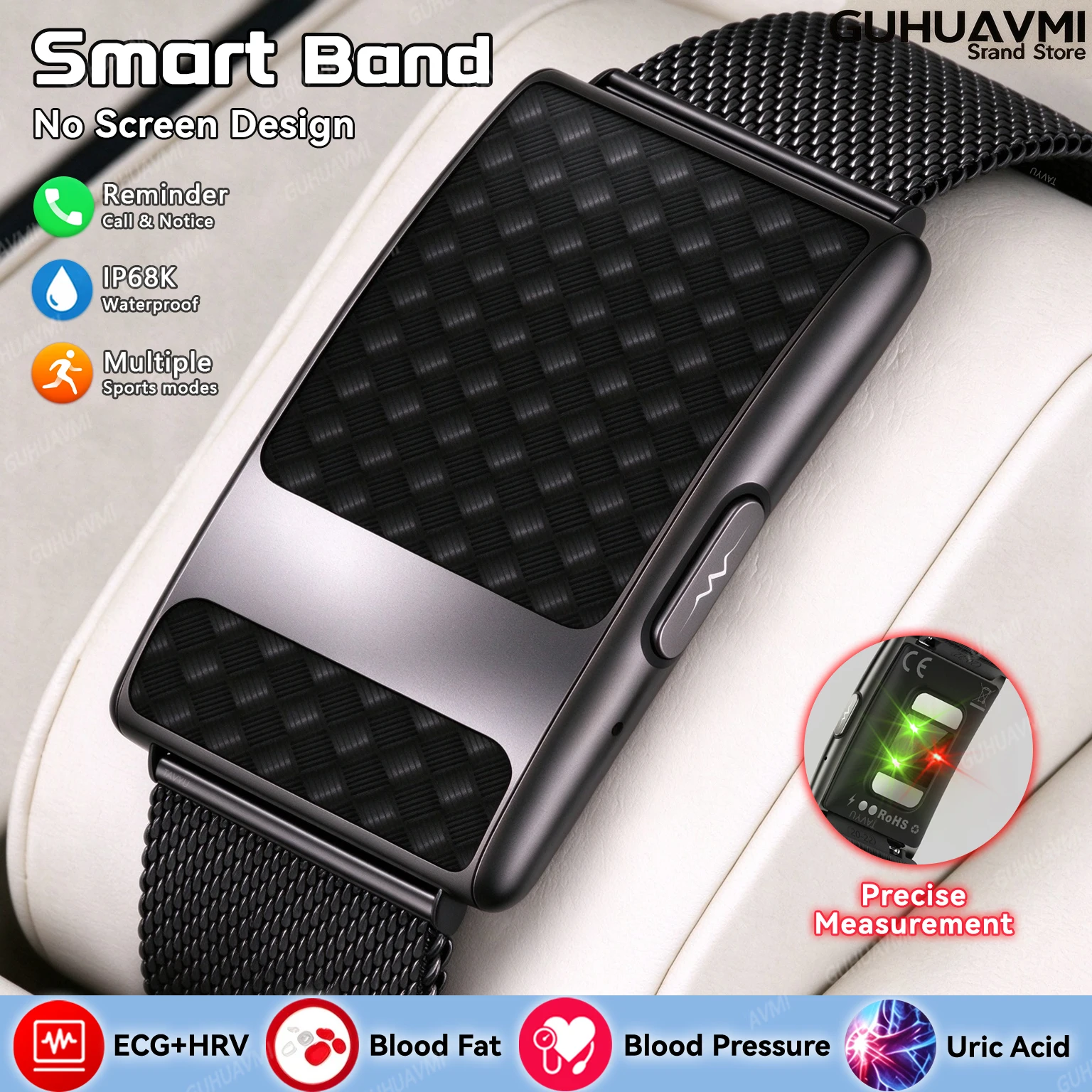 2027New  Accurate Health Diagnosis ECG Smart Screenless Bracelet Blood Pressure Lipids/Uric Acid Sleep Fitness Tracker Men Women