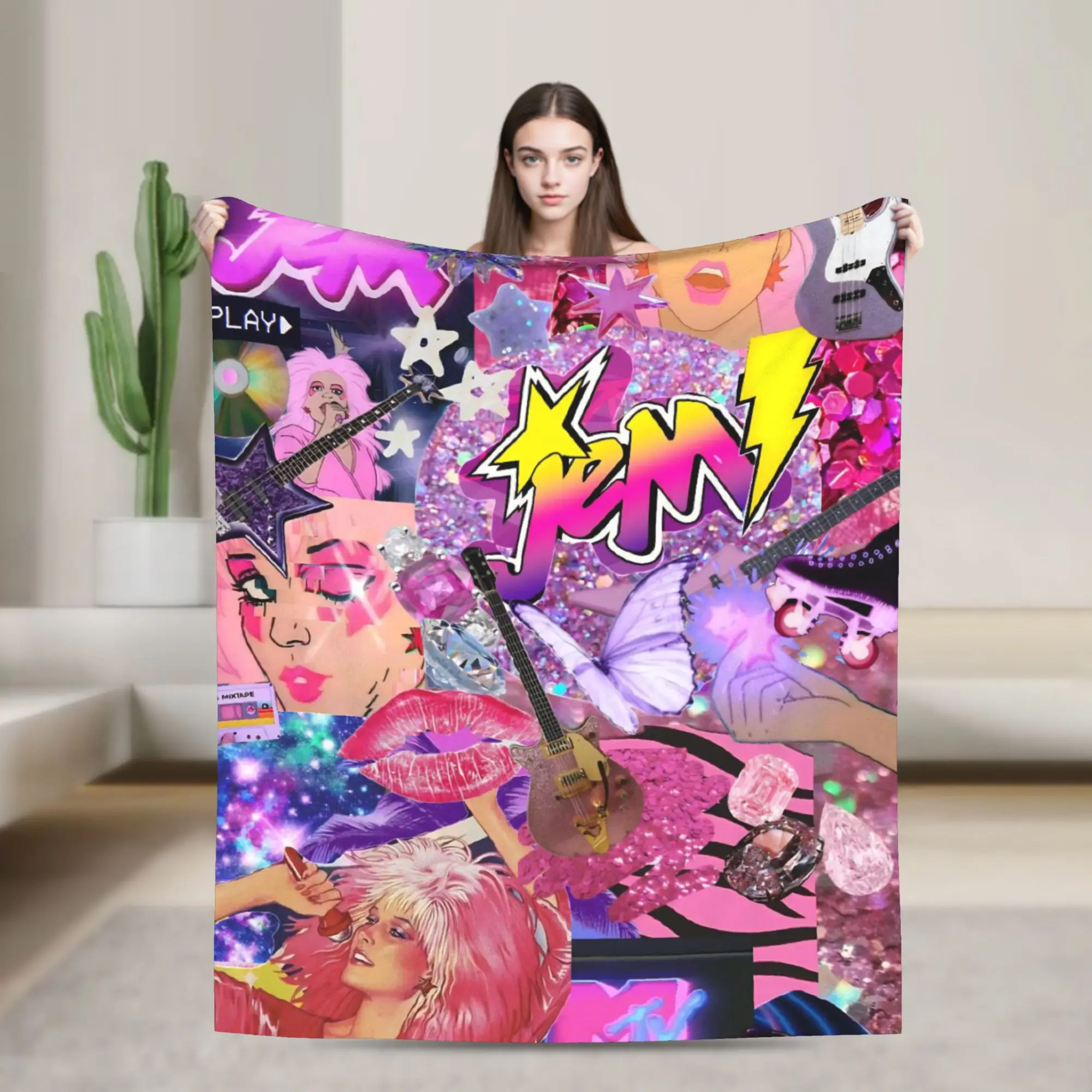 Jem And The Holograms Throw Blanket for Couch  Fuzzy Soft Plush Blanket 50x60 Inches Multiple Sizes Bedspread for All Seasons