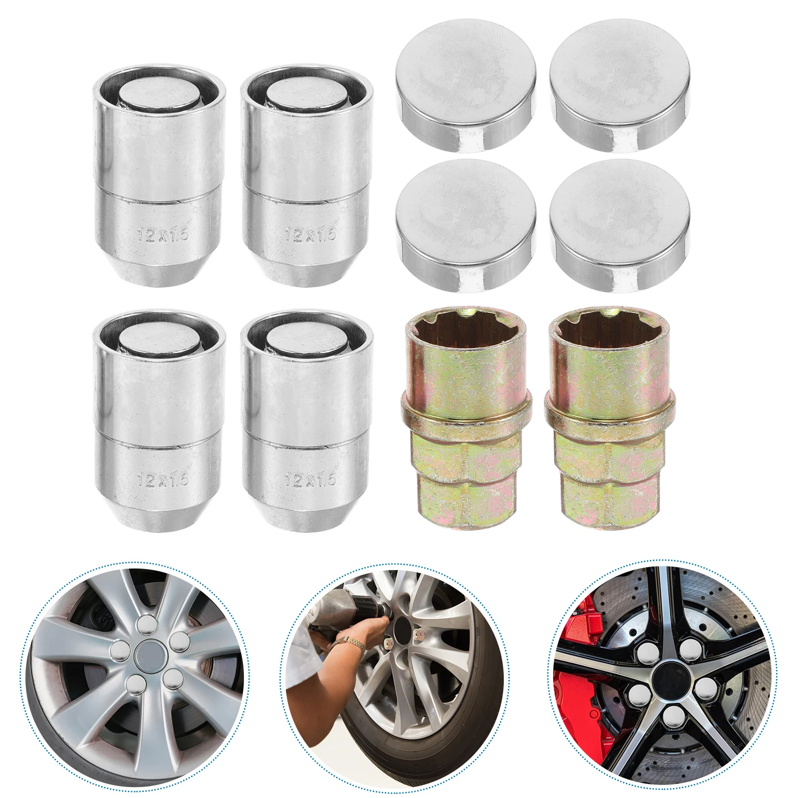 

10 pcs Car Lock Lug Nuts Anti Theft Metal Cone Seat Locking Wheel Nuts Universal Fit Black Wheel Locks Dust Caps Included