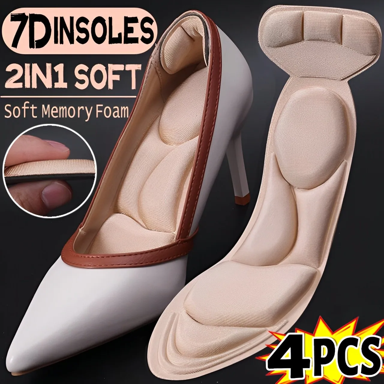 

7 In 1 Memory Foam Insoles Women High-heel Shoes Insoles Anti-slip Cutable Insole Comfort Breathable Foot Care Massage Shoe Pads