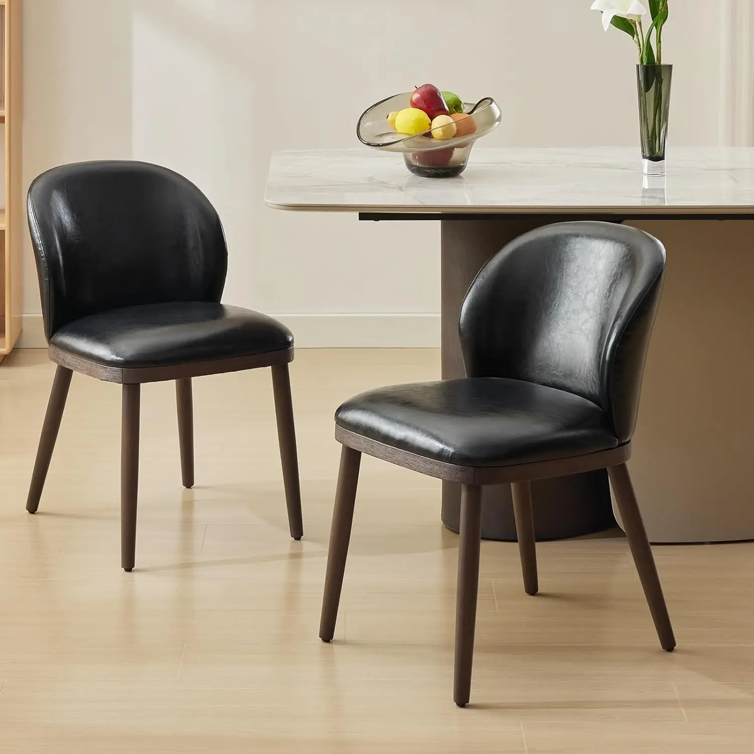 Dining Chairs Set of 2 Modern Upholstered Kitchen Dining Chairs with Ergonomic Back Support Wood Legs for Dining Room, Restauran