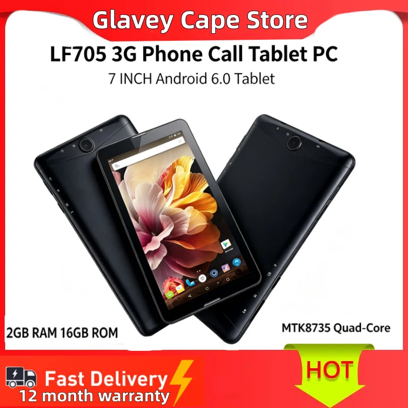 7 INCH 2GB RAM 16GB ROM LF705 3G Phone Call Tablet PC Android 6.0 MTK8735 Quad-Core 2 X Sim Card 1024 X 600 Pixels
