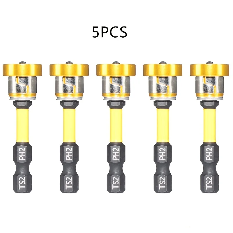 ‌5PC Magnetic Cross Head Drill Bits - S2 Steel, High Hardness, Self-Tapping, for Wood/Drywall - Fits Air/Electric/Hand Drills