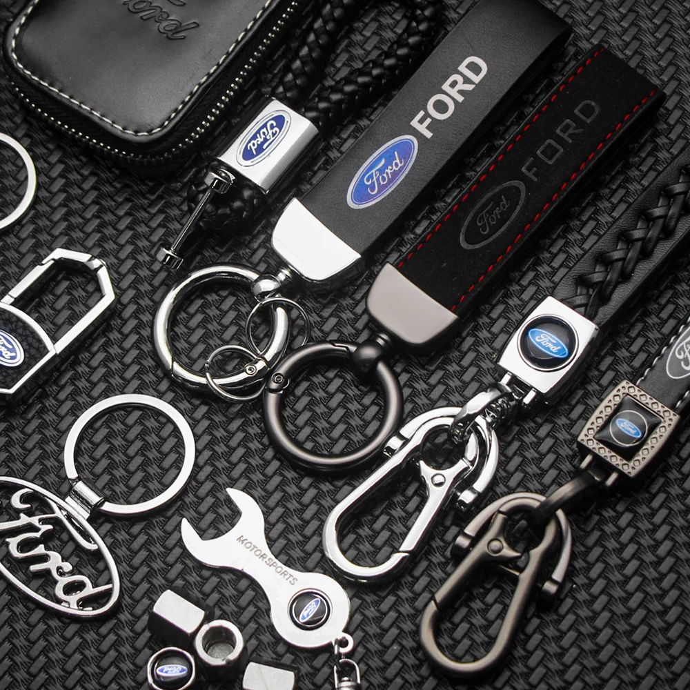 PU Leather Car Logo Keychain Key Ring Accessories For Ford focus Fiesta EcoSport ESCORT ranger fusion mondeo Mustang Car Key Bag