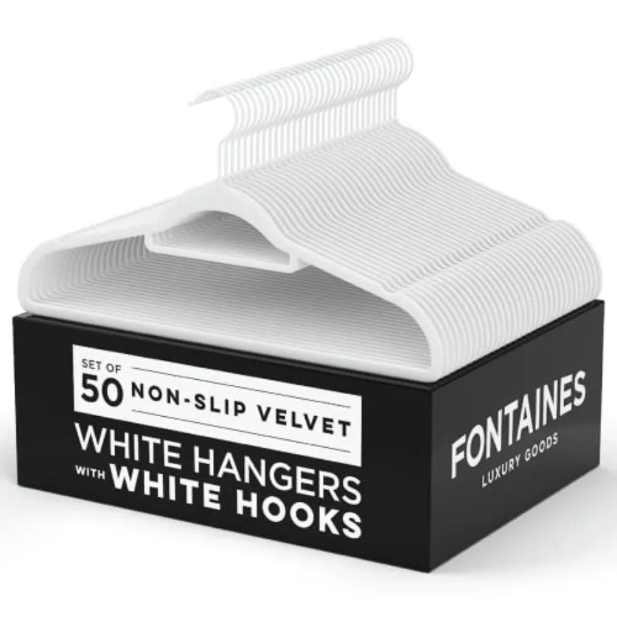 

Fontaines Luxury Velvet Felt Non Slip Clothes Hangers 50 Pack - Ultra Slim and Space Saving - Heavy Duty Swivel Hook for Clothi