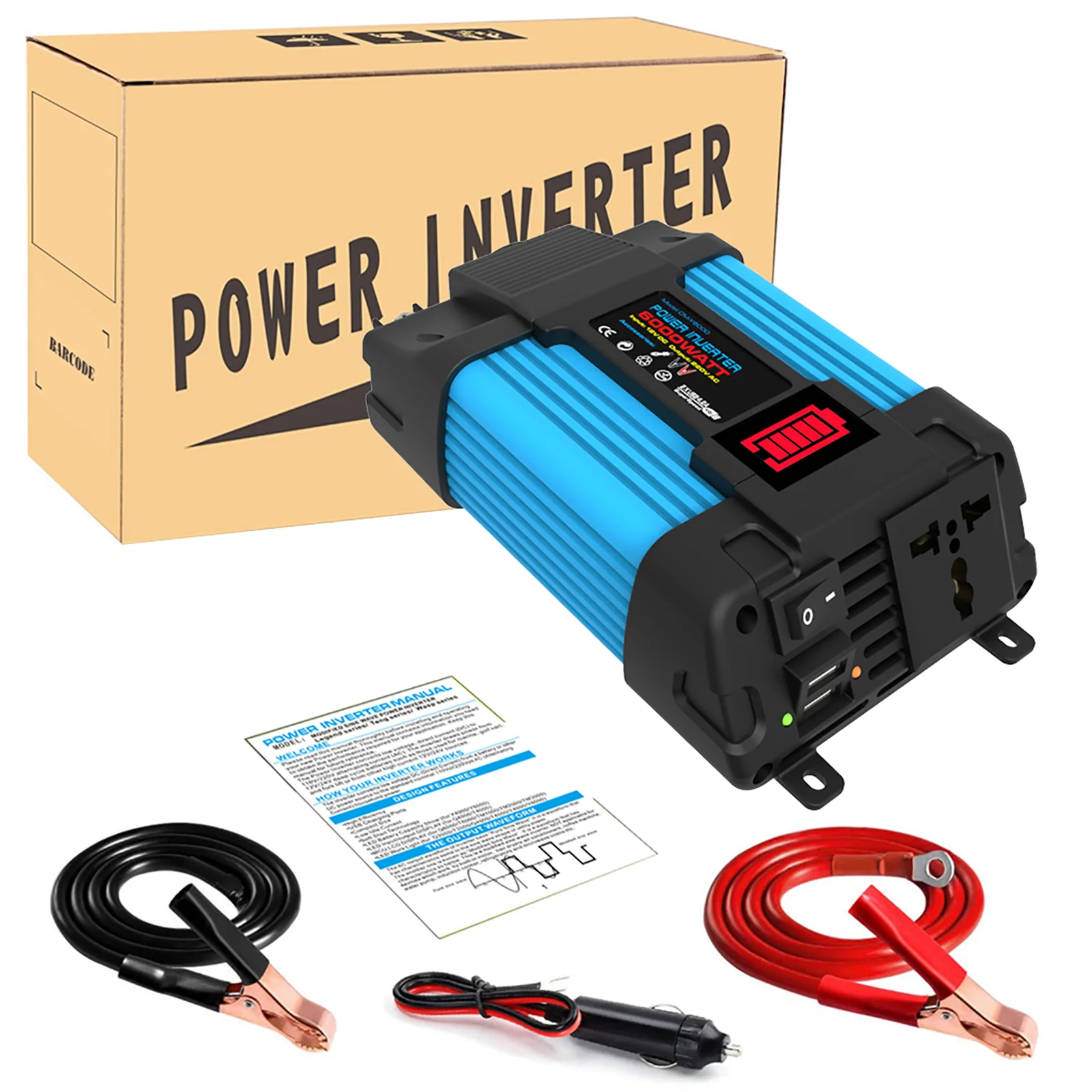 6000W Power Inverter 12V to 220V 110V Modified Sine Wave Fast Charging Voltage Converter with USB Ports & Universal Socket