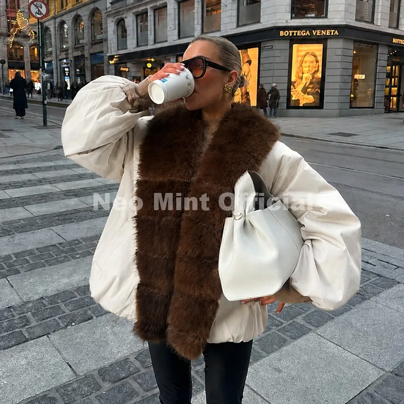 Neo Mint 2026 Winter Luxury Fur Collar Puffer Parka Jacket Women Warm Padded Quilted Coat Iconic Fashion Girls Outerwears
