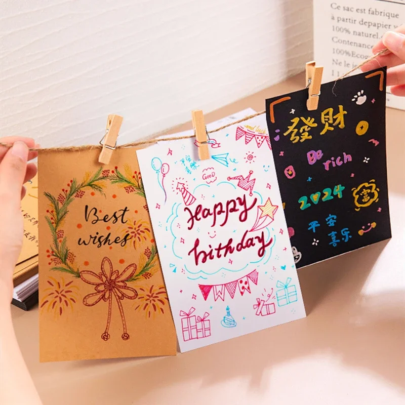 20/50/100pcs Blank Kraft Paper Card Thickened Retro Double Sided Word Card DIY Postcard Greeting Invitation Card Message Card