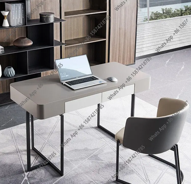 

High-end customized Italian minimalist solid wood desk light luxury computer table modern furniture set combination