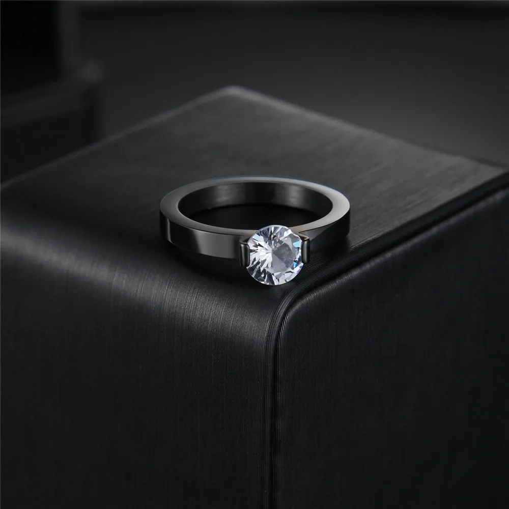 Luxury 6mm Round Zircon Ring Crystal Stainless Steel Ring For Men/Women Accessories Fashion Wedding Engagement Ring