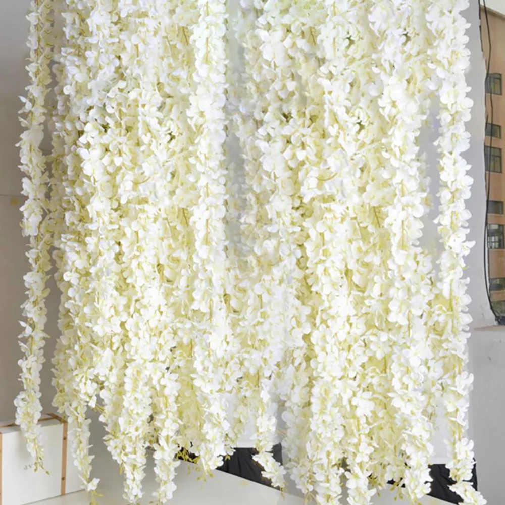 20PCS Artificial Silk Wisteria Flower Fake String Hanging Wisteria Plant Vine Garden Arch Decor Party Wedding Home Decoration