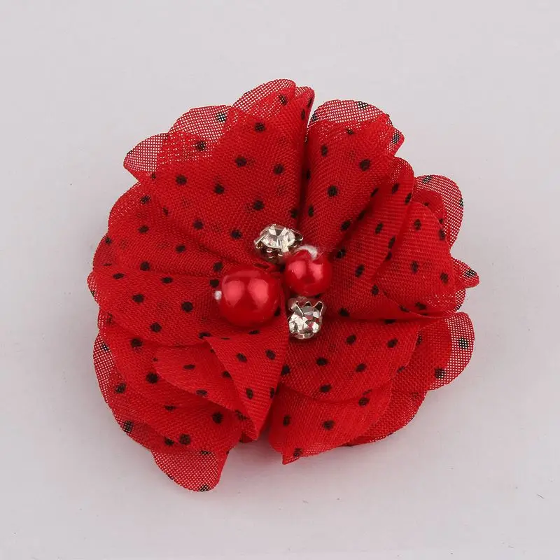 10 sztuk 2 "35 kolorów śliczne eleganckie kwiaty szyfonowe z Rhinestone perłowa tkanina kwiat do włosów z klipsami dla dziewczynek akcesoria do włosów