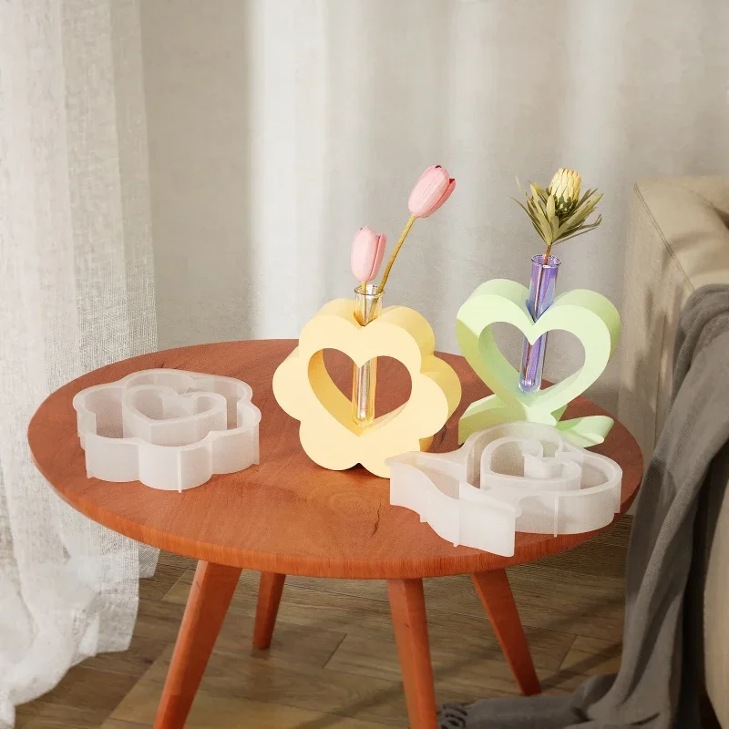 Holding Heart Shaped Hydroponic Vase Silicone Mold DIY Arch Test Tube Flower Vase Concrete Resin Molds Home Office Desktop Decor view 4
