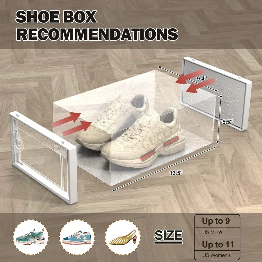 Shoe Storage Management Box, Stackable, Covered, Saves Entry Space, 12 Packs, Fits Size 11