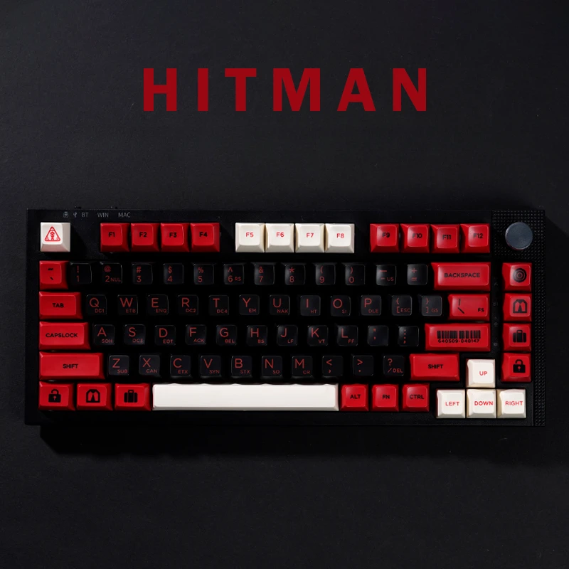 Hitman: Codename 47 Theme Keycap Set Red and Black Color ABS Material SA Profile Fit 61%-108% Mechanical Keyboard Gaming Keycaps