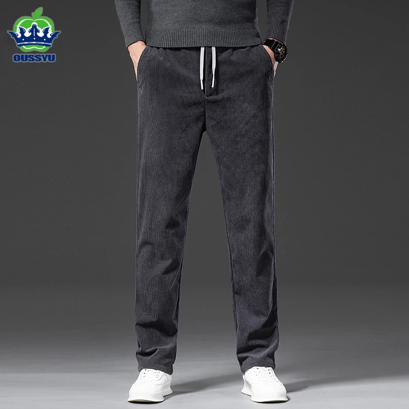 

High Quality New Autumn Loose Corduroy Pants Men Elastic Drawstring Waist Business Straight Trousers Male Plus Size M-5XL