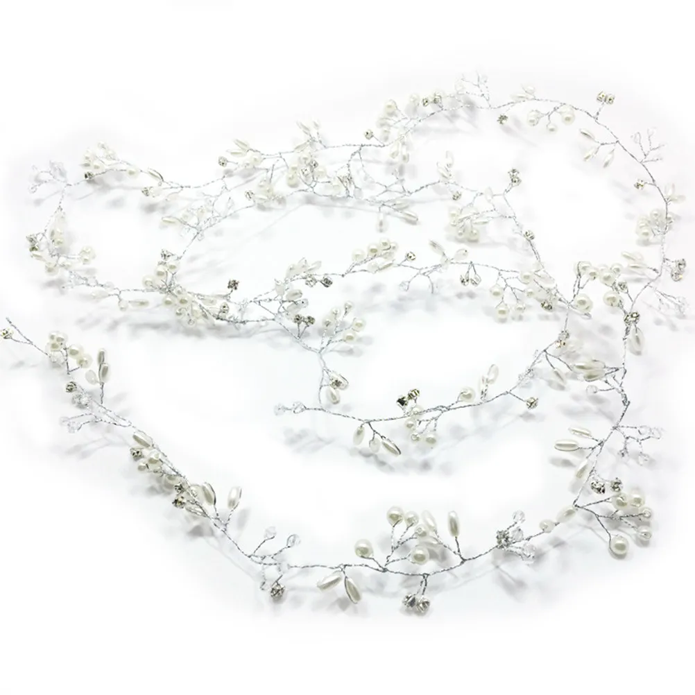 

50Cm Handmade Bridal Pearl Headband Elegant Wedding Headwear for Bridesmaids Graduation Prom Party Daily Wear Silver Crystal