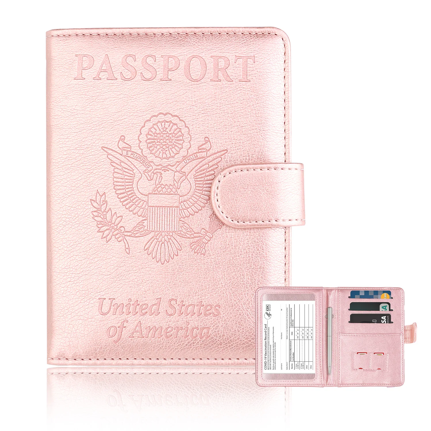 RFID Blocking USA Passport and Vaccine Card Holder Combo, Cover Case with Vaccination Card Slot