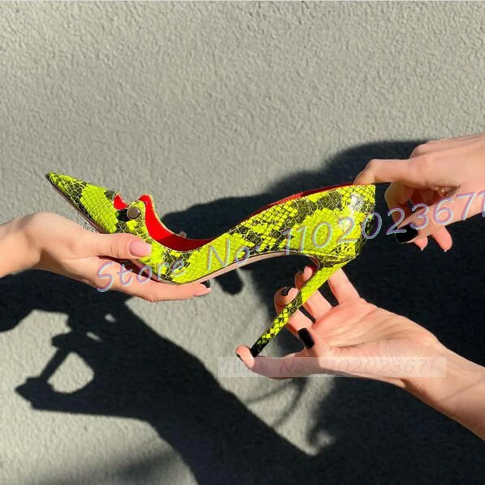 Escarpins pointus à talons hauts pour femmes, chaussures à talons aiguilles, motif de salle d'été, robe de soirée sexy pour dame, semelle intérieure rouge, vert
