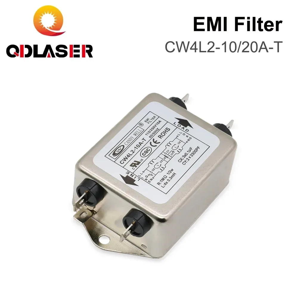 

QDLASER EMI Filter Single Phase Power CW4L2-10A-T / CW4L2-20A-T 115/250VAC 10A/20A 50/60HZ for Laser Engraving & Cutting Machine