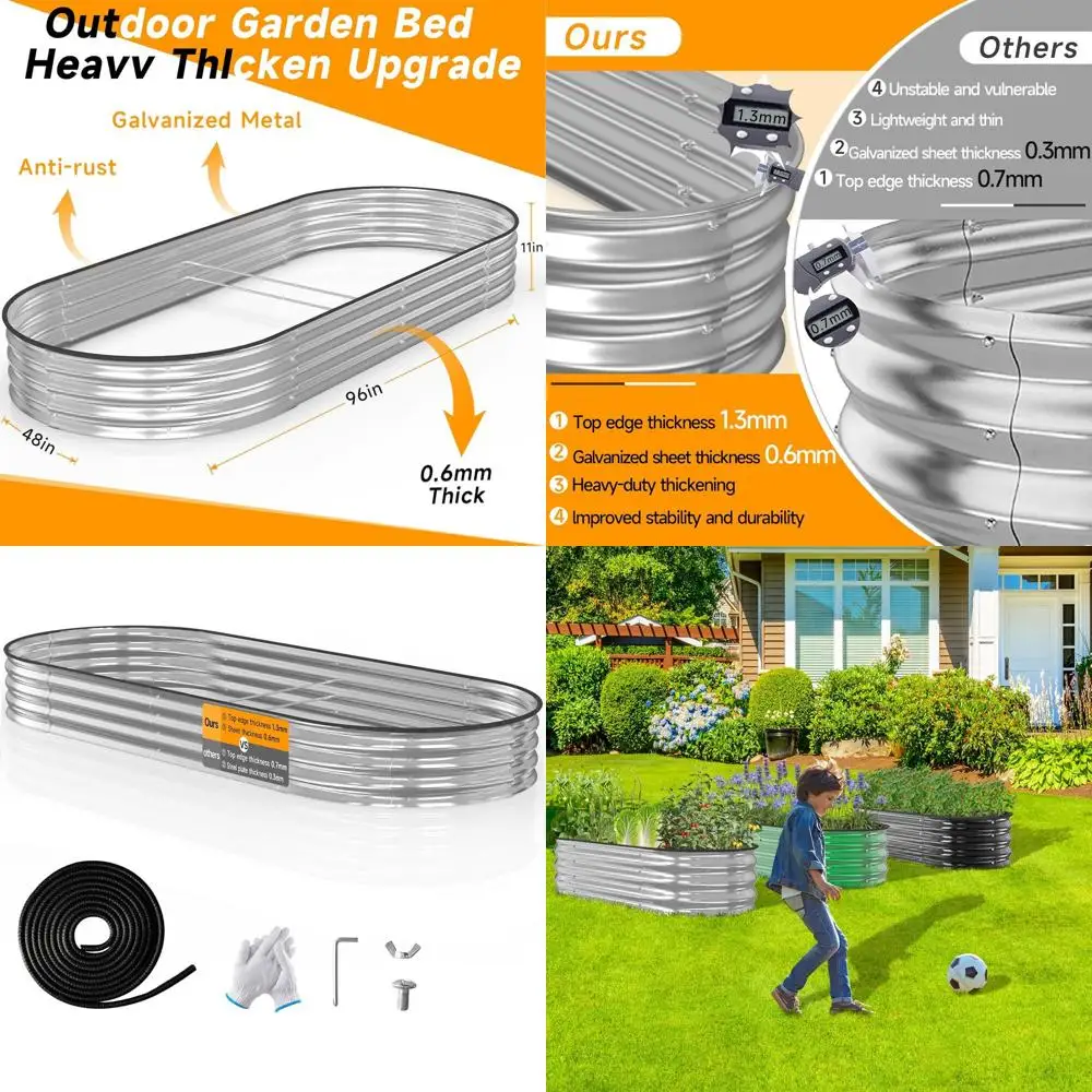 

Outdoor Galvanized Raised Garden Bed, 0.6mm Thick, 8x4x0.9ft, Ideal for Growing Vegetables, Flowers, Durable and Easy to Install