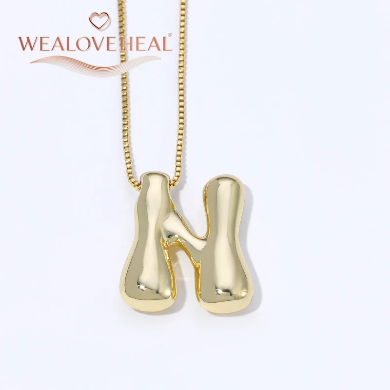 lange kette，halsketten herren，muttertagsgeschenk，schmuck frauen，halskette，18K Vergoldete Messing A-Z Ballon-Buchstaben-Halskette, Puff-Buchstaben-Anhänger, Klobiger Glänzender Personalisierter Namens-Alphabet-Schmuck – Detail 32