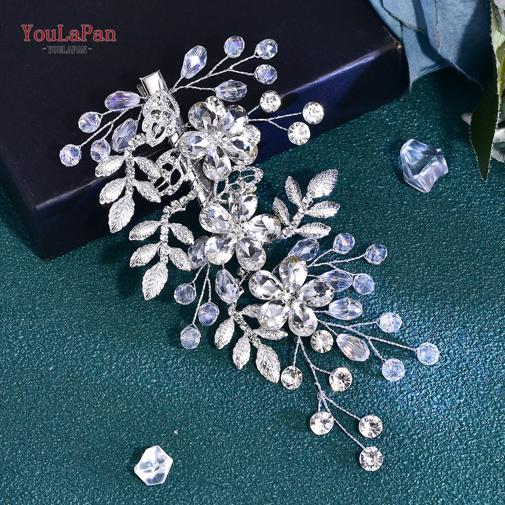 YouLaPan Rhinestone Flower Bride Hair Clip Headband Wedding Crystal  Hair Accessories Women Barrette Clips Bride Headwear HP758