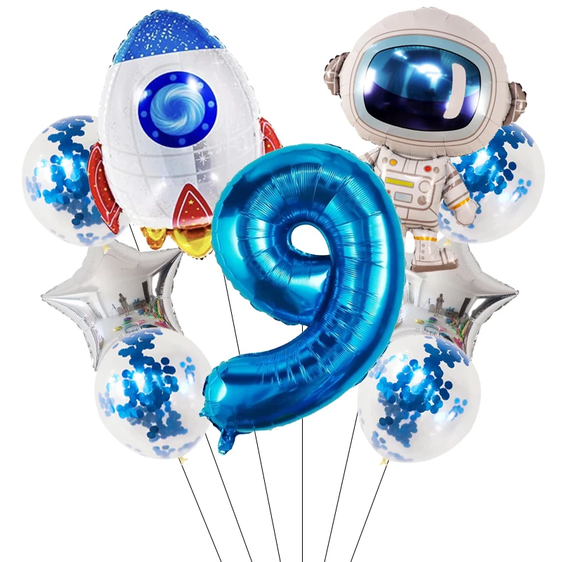 9pcs Outer Space Balloon Set Astronaut Rocket Planet Balloon Boy Children Birthday Theme Party Galaxy Party Decoration Supplie