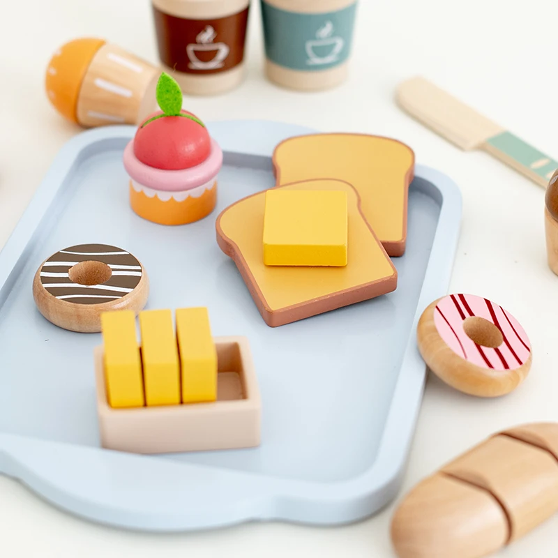 Children\'s simulation breakfast set toys, early education educational toys, wooden simulation food, role-playing, play house