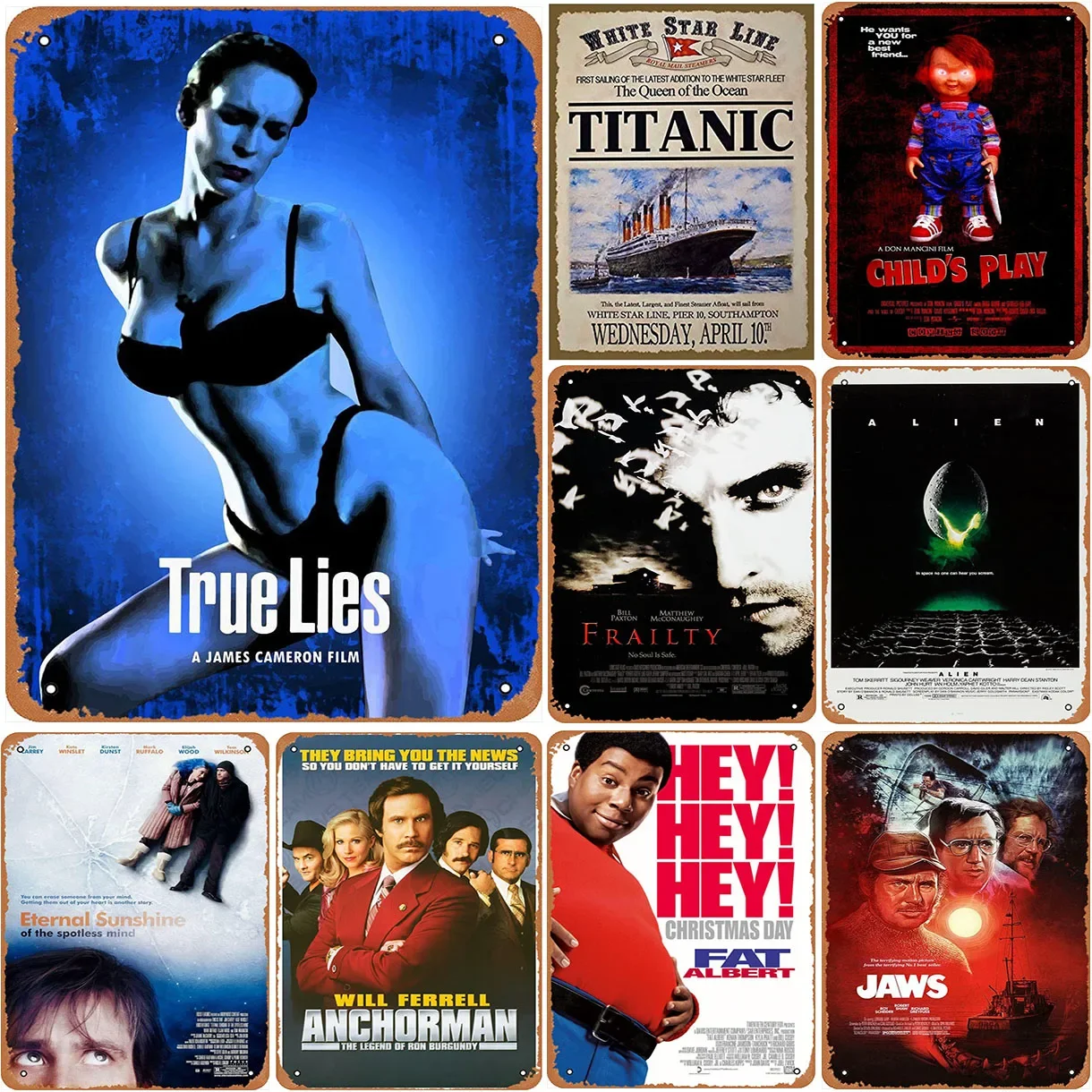 HD Tin Sign Vintage Classic Movie Poster Retro Metal Sign Collection Wall Art Decor for Man Cave Home Theater Bar Decoration