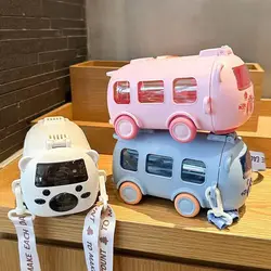Cartoon Bus Straw Cup Cute Large Capacity Outdoors Car Water Cup Children Drinkware Bounce Straw Kettle