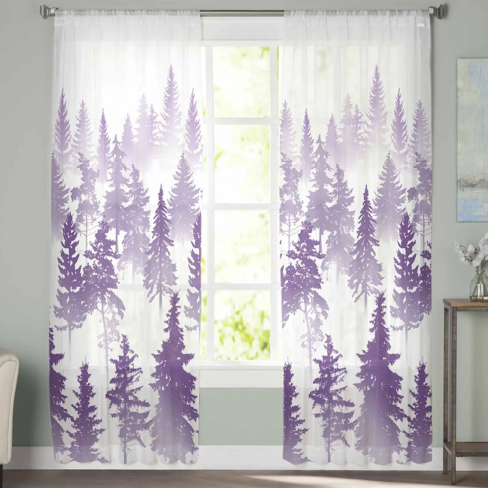 Forest Silhouette Abstract Curtains For Living Room Bedroom Kitchen Decoration Window Tulle Curtain