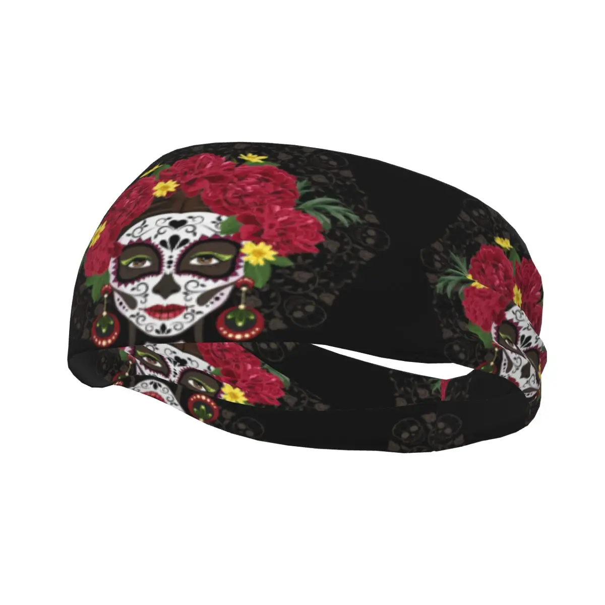 

Спортивная повязка на голову, портативная повязка для волос Santa Muerte с пионами, обертка для волос «День мертвых», повязка для бега, спортивная повязка