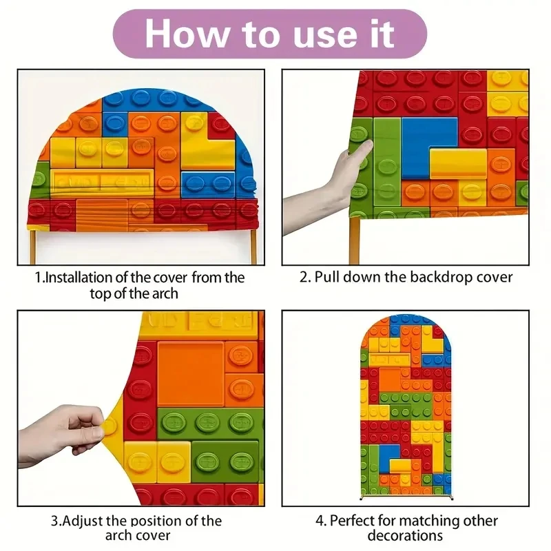 مكعبات بناء ملونة غطاء خلفية على شكل قوس لحفلة عيد ميلاد الصبي لعبة استحمام الطفل الطوب زينة حفلات الأطفال كابينة تصوير #4