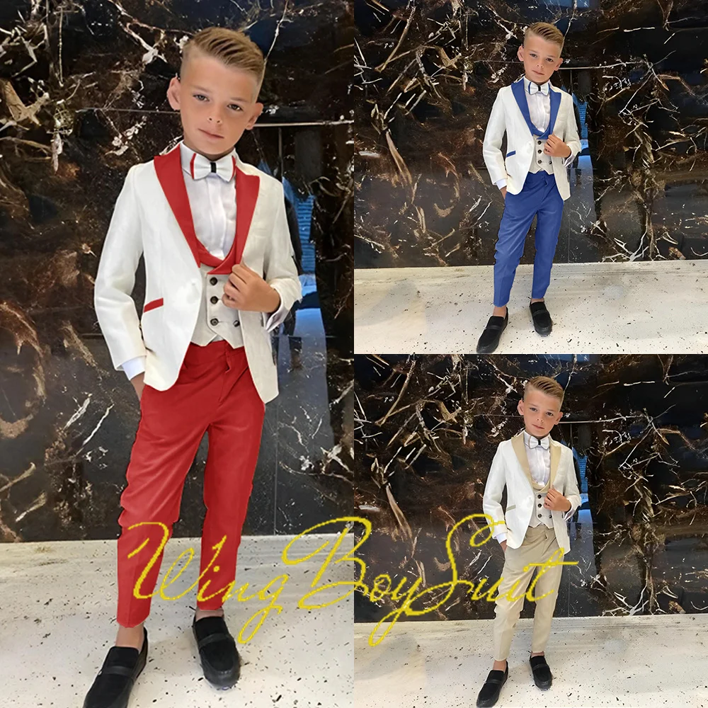 

Wedding Boys Suit Jacket Pants Vest Bow Tie 4 Piece Floral Pattern Formal Kids Clothes 2-16 Years Custom Blazer